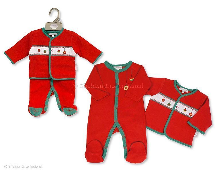 Baby Christmas 2 Pcs Set With Smocking - Baubles