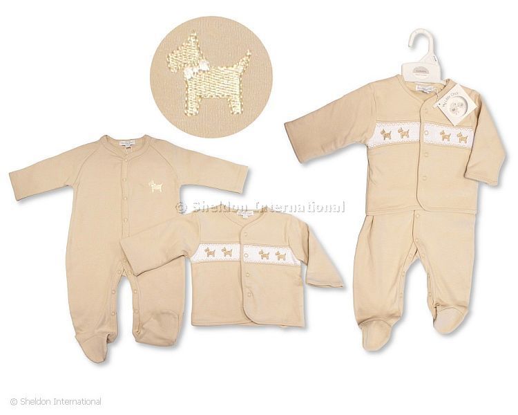 Baby Velour 2 Pcs Set With Smocking - Puppy