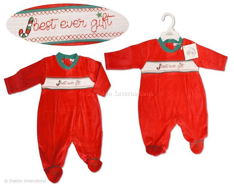 Baby Christmas Velour All In One With Smocking - Best Ever Gift