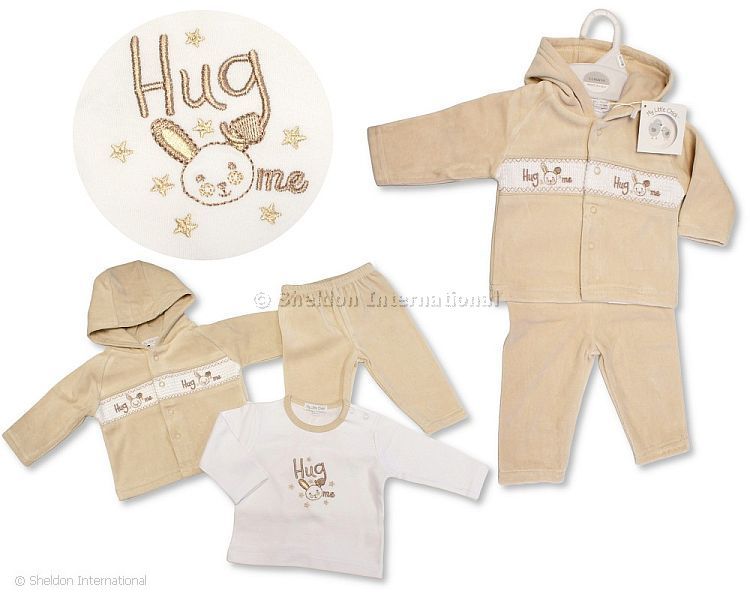 Baby Velour 3 Pcs Set With Smocking - Hug Me