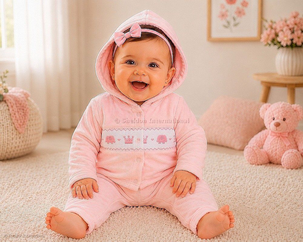 Baby Girls Velour 3 Pcs Set With Smocking - Princess
