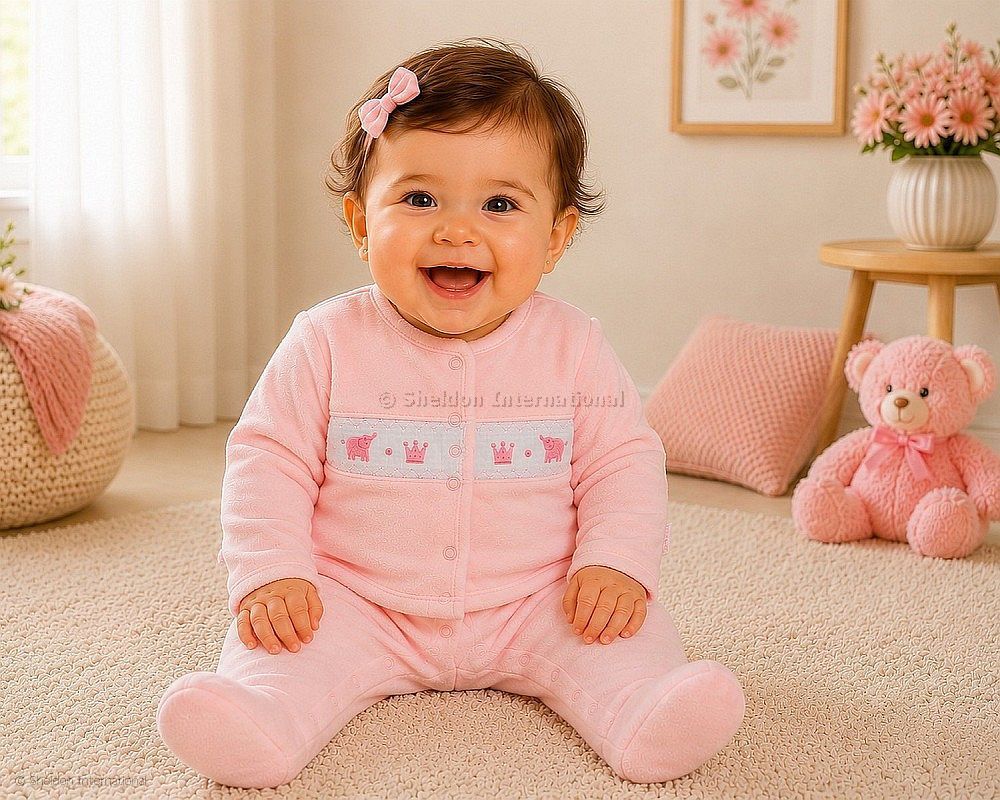 Baby Girls Velour 2 Pcs Set With Smocking - Princess