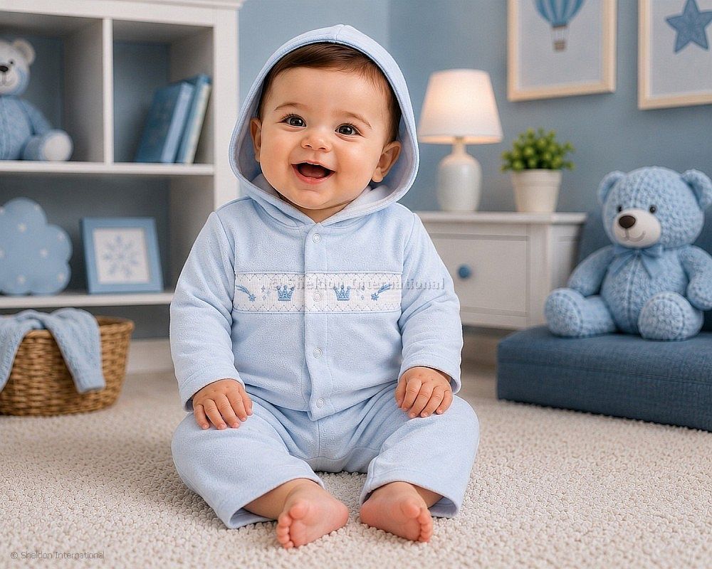 Baby Boys Velour 3 Pcs Set With Smocking - Prince