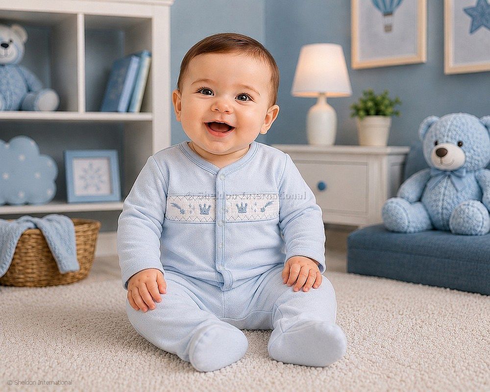Baby Boys Velour 2 Pcs Set With Smocking - Prince