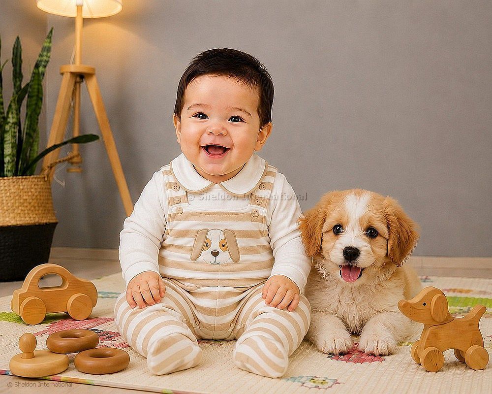 Baby Velour 2 Pcs Dungaree Set - Dog