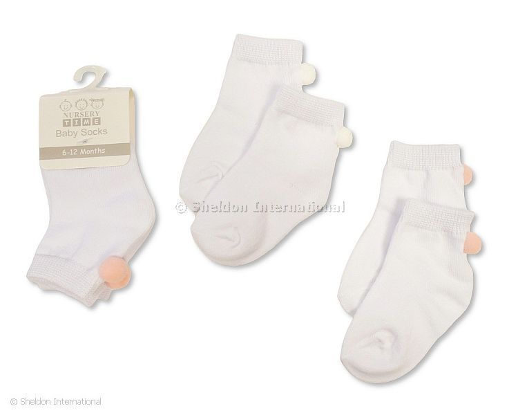 Baby Girls Socks With Pompoms - 2 Pack