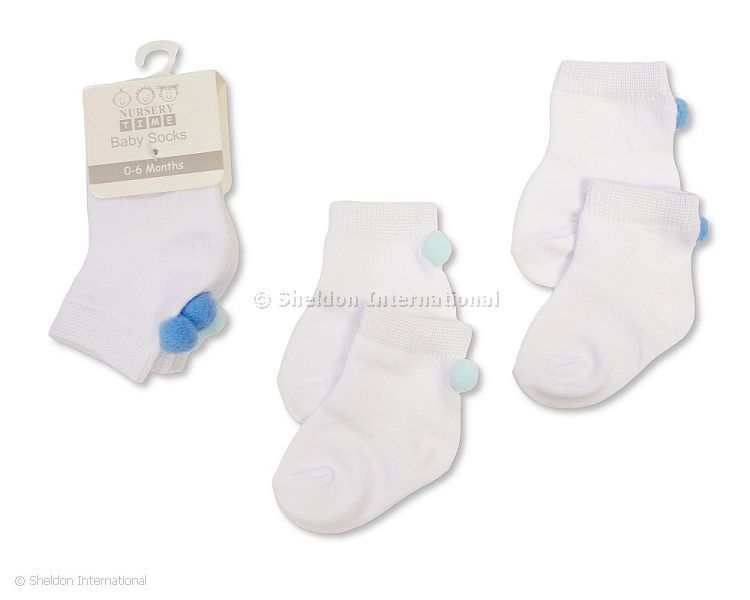 Baby Boys Socks With Pompoms - 2 Pack