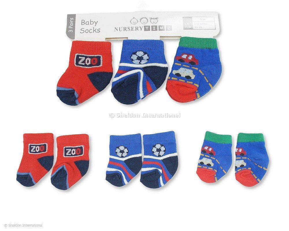 Baby Boys Socks 3-Pack - Football/Car/Zoo