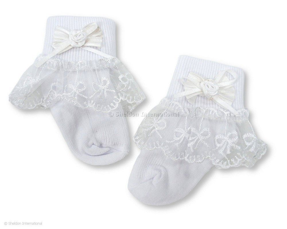 Baby Girls Socks With Lace And Rosebud Bow