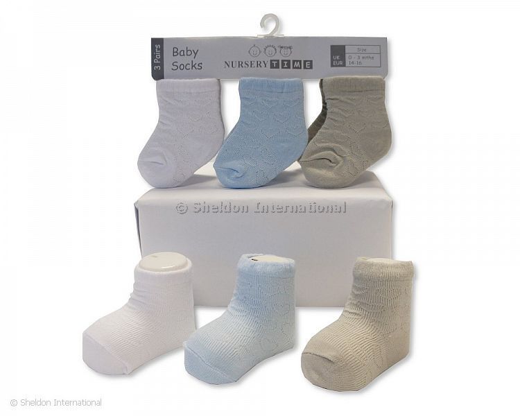 Baby Boys Socks - Heart - Sky, White, Grey