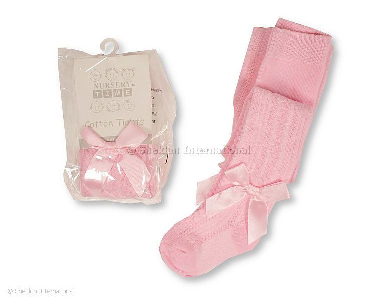 Baby Cotton Tights With Bow - Pink
