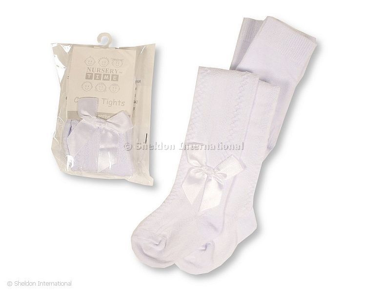 Baby Cotton Tights With Bow - White