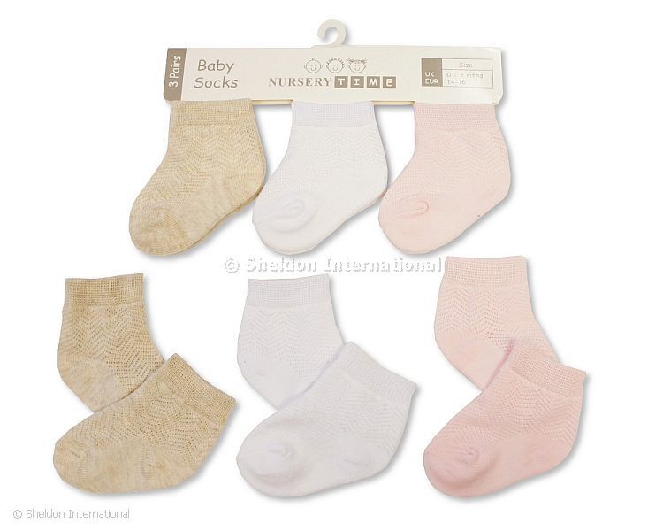 Baby Girls Socks 3-Pack - 3 Plain Colours