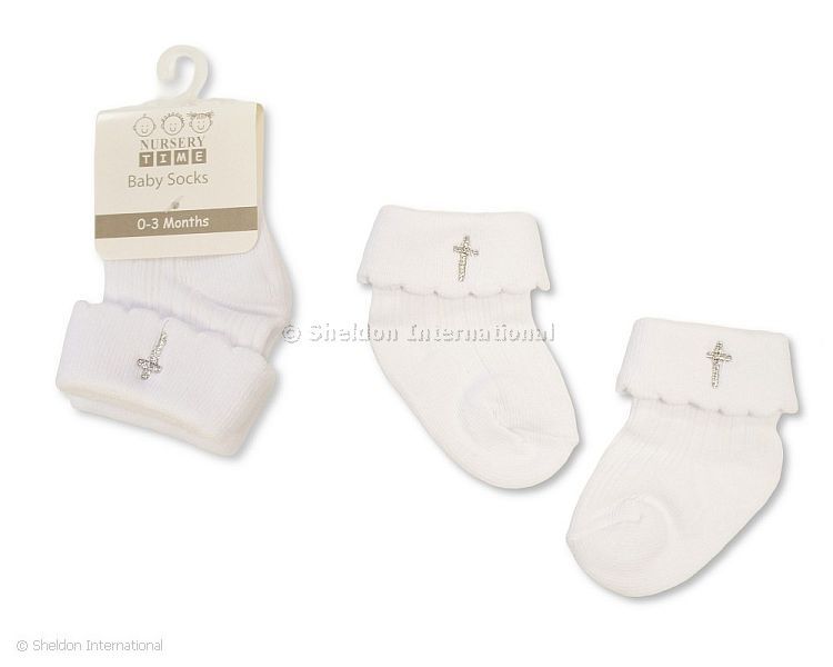 Baby Turnover Christening Socks - Cross