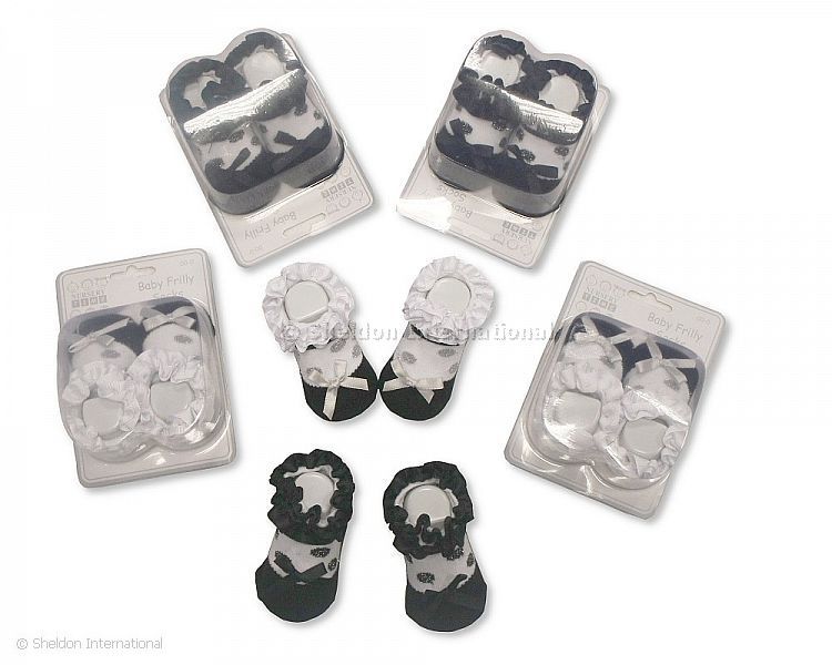 Baby Frilly Socks In Box - Black/White