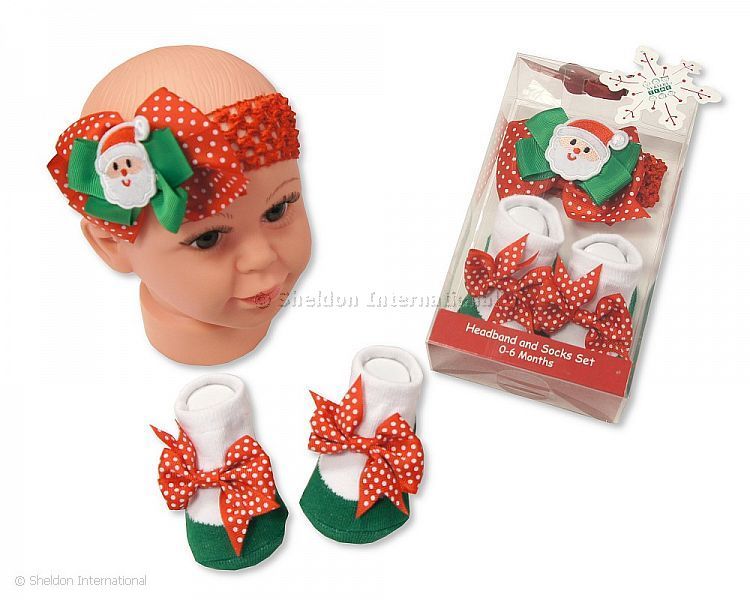 Baby Headband And Socks Set - Santa