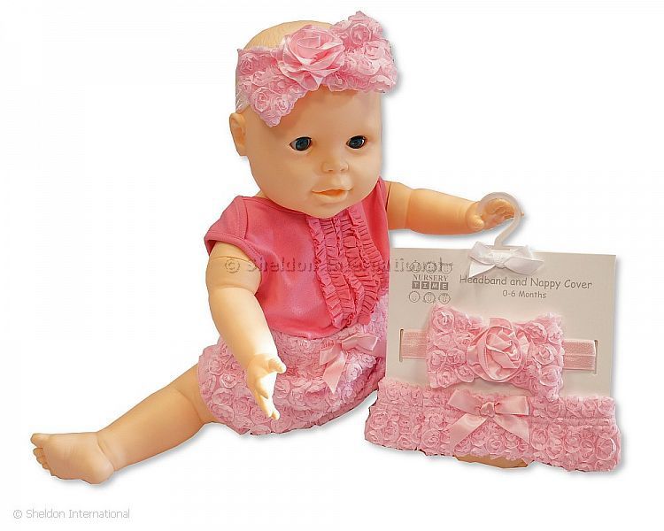 Baby Girls Cotton Nappy Cover And Headband Set