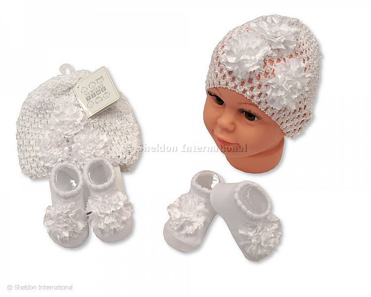 Baby Hat And Booties Set - White