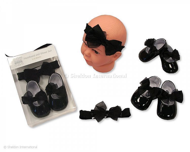 Baby Headband And Shoes Set - Black