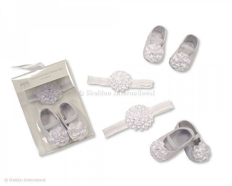 Baby Headband And Shoes Set - White