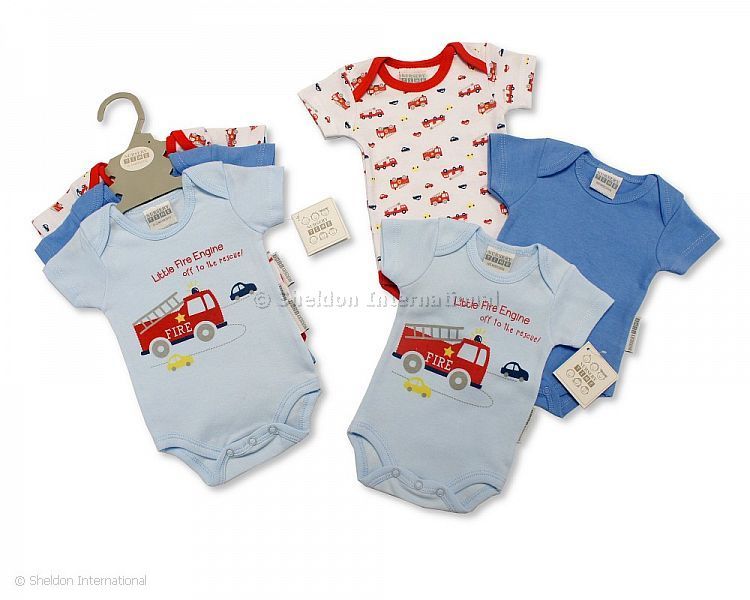 Baby 3 Pcs Bodysuit Gift Set - Fire Engine - 6-18 Months