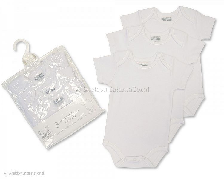 White Short Sleeved Cotton Bodysuits - 3-Packs