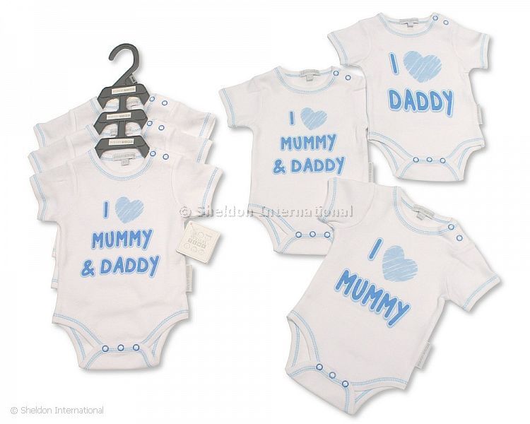 Baby Boys 3 Pcs Bodysuit Gift Set - I Love Mummy/Daddy