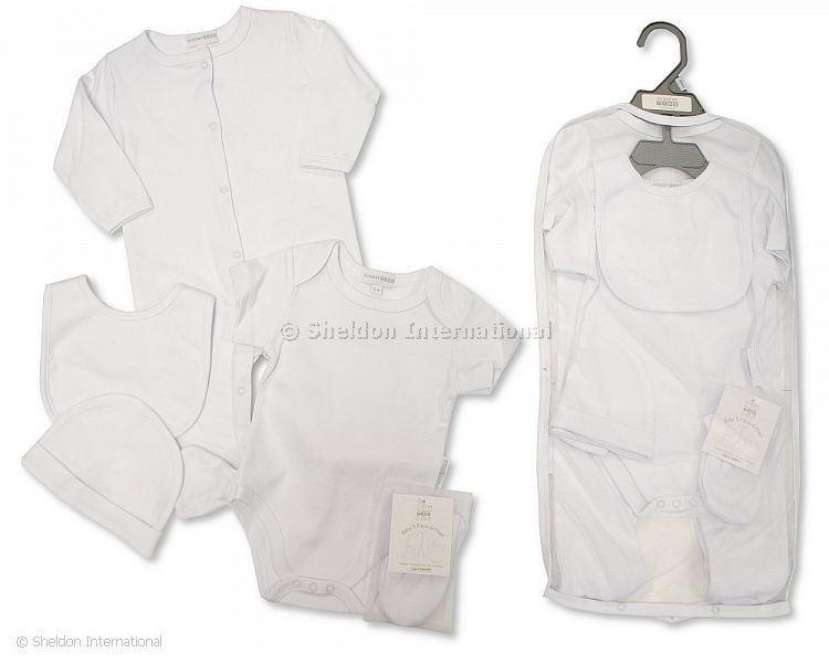 Baby 5 Pcs Gift Set In Mesh Bag - Plain White