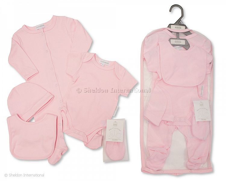 Baby 5 Pcs Gift Set In Mesh Bag - Plain Pink