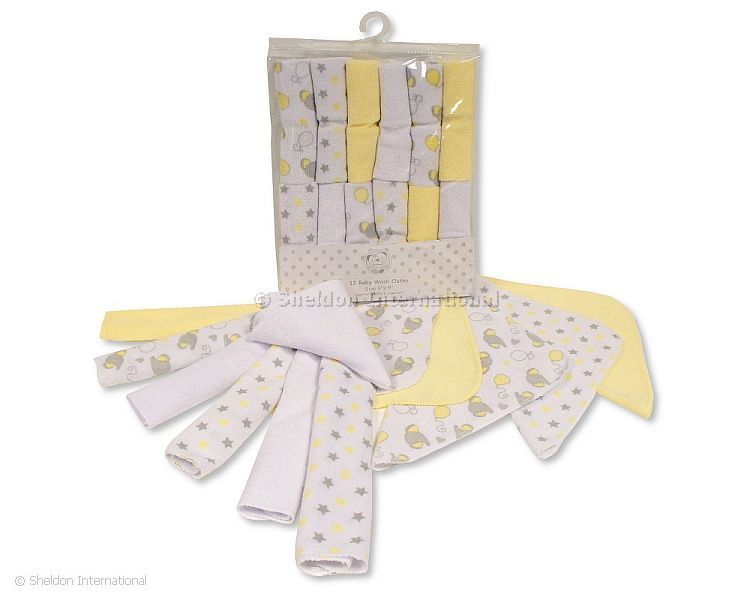 Baby 12 Pieces Wash Cloth Pack - Lemon