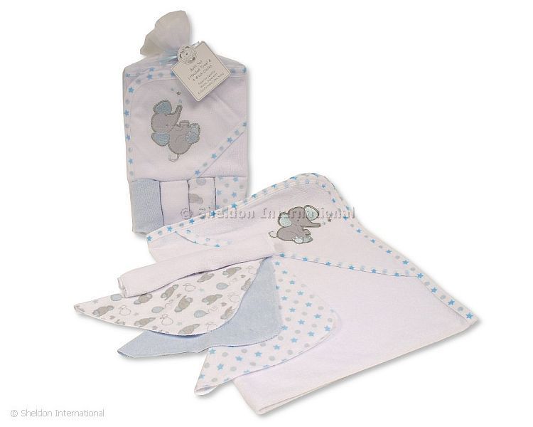 Baby Hooded Towel And Wash Cloths Set - Sky