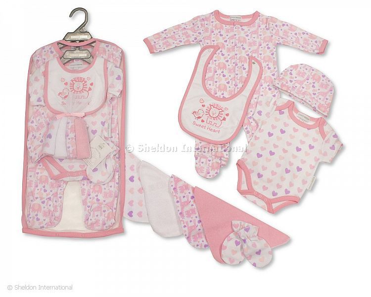 Baby Girls 9 Pcs Gift Set In Mesh Bag - Sweet Heart