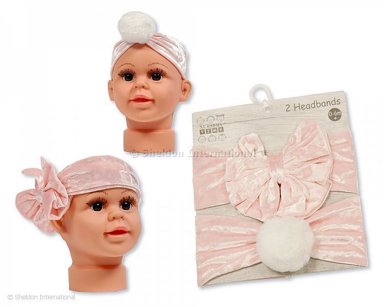 Baby Headbands - Packs Of 2 - Bow/ Pom Pom