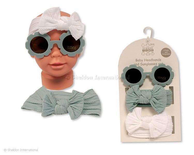 Baby Girls 2 Headbands And Sunglasses Set - Sage