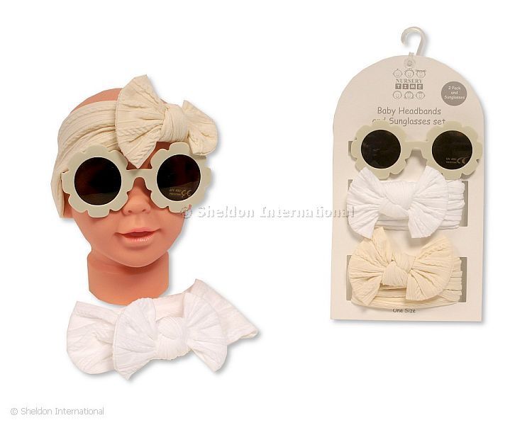 Baby Girls 2 Headbands And Sunglasses Set - Taupe