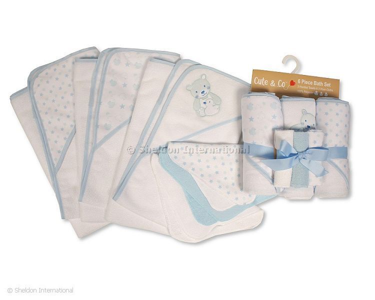 Baby Boys 6 Pcs Hooded Towel And Wash Cloth Bath Set