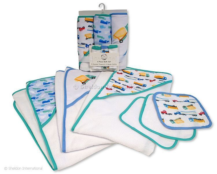 Baby Boys 6 Pcs Hooded Towel And Wash Cloth Set