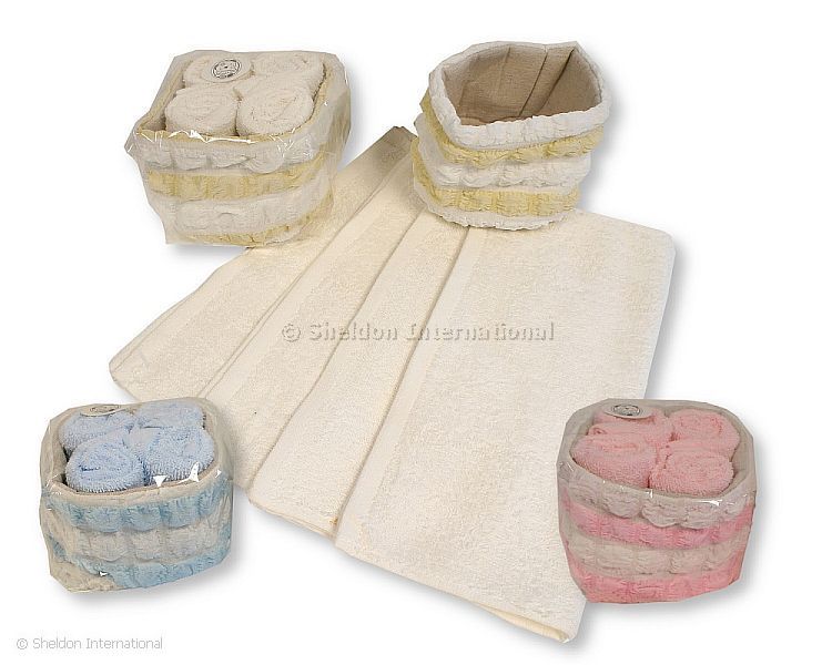 Baby 4 Pack Cotton Wash Cloths In Basket