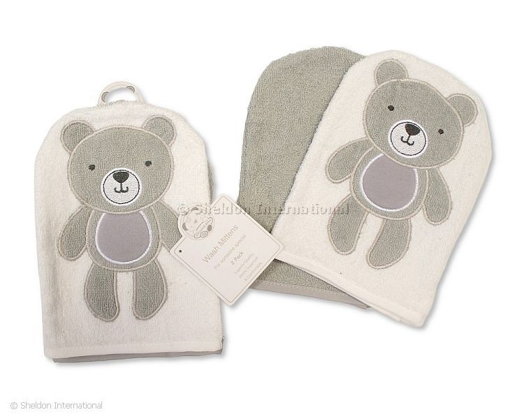 Baby Wash Mitts - Pack Of 2 - Teddy