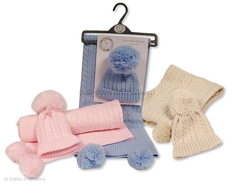 Baby Pompom Wrap And Hat Set