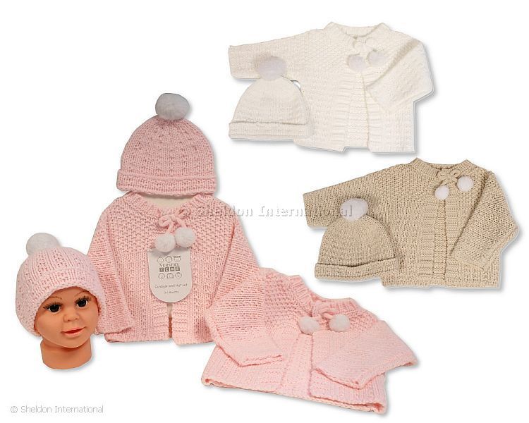 Baby Girls Knitted Chunky Cardigan And Hat Set