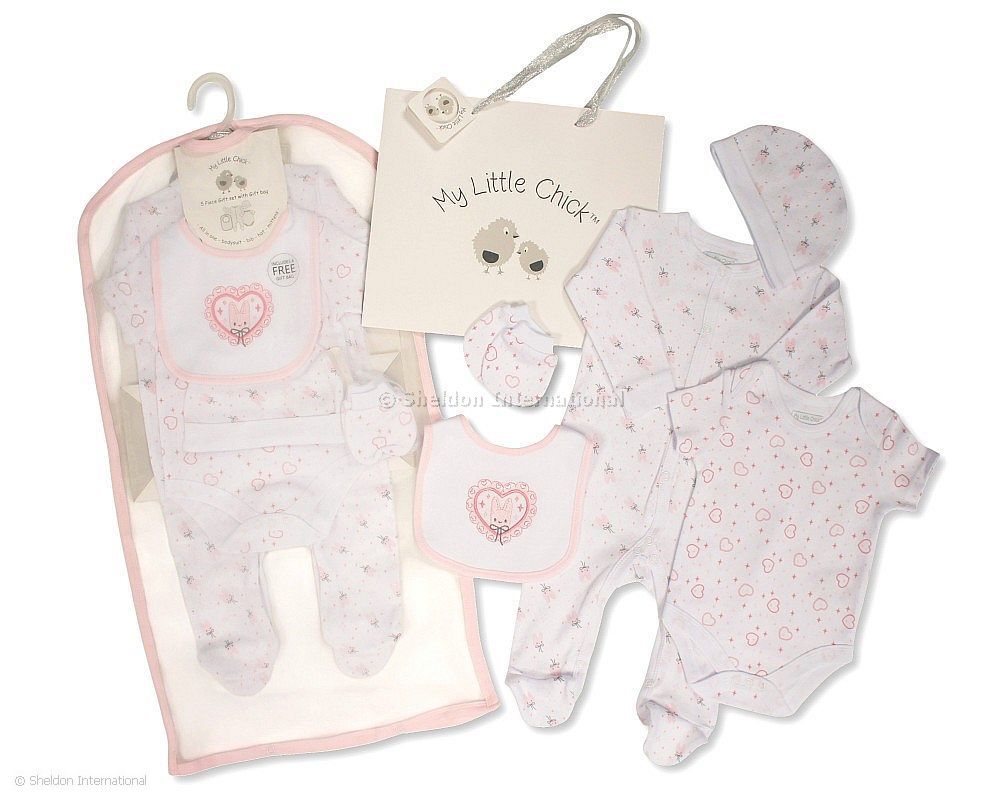Baby Girls 5 Pcs Gift Set With Paper Gift Bag - Hearts