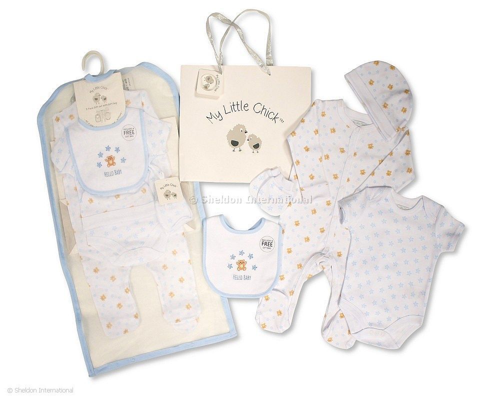 Baby Boys 5 Pcs Gift Set With Paper Gift Bag - Hello Baby