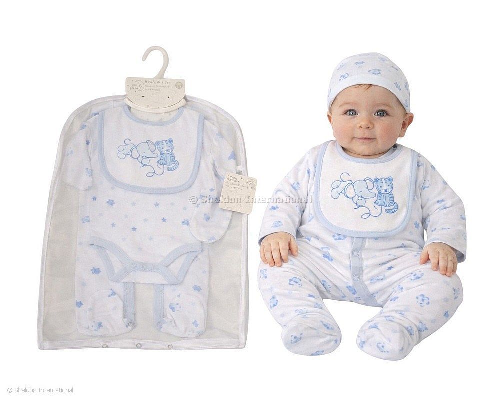 Baby Boys 5 Pcs Layette Gift Set - Tiger And Elephant