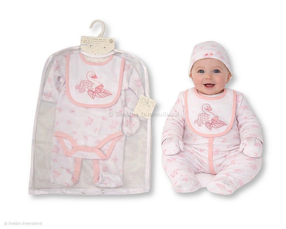 Baby Girls 5 Pcs Layette Gift Set - Swan