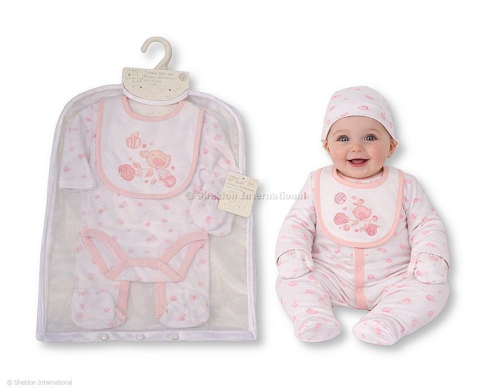 Baby Girls 5 Pcs Layette Gift Set - Bird