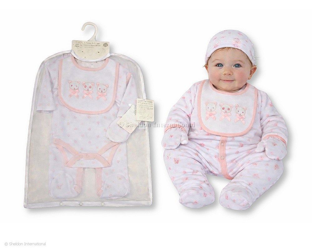 Baby Girls 5 Pcs Layette Gift Set - Panda, Bear, Rabbit