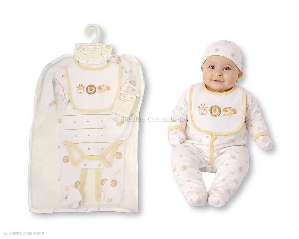 Baby 5 Pcs Layette Gift Set - Lion, Giraffe, Elephant