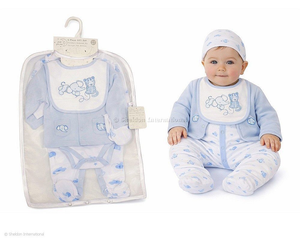 Baby Boys 6 Pcs Layette Gift Set - Tiger And Elephant