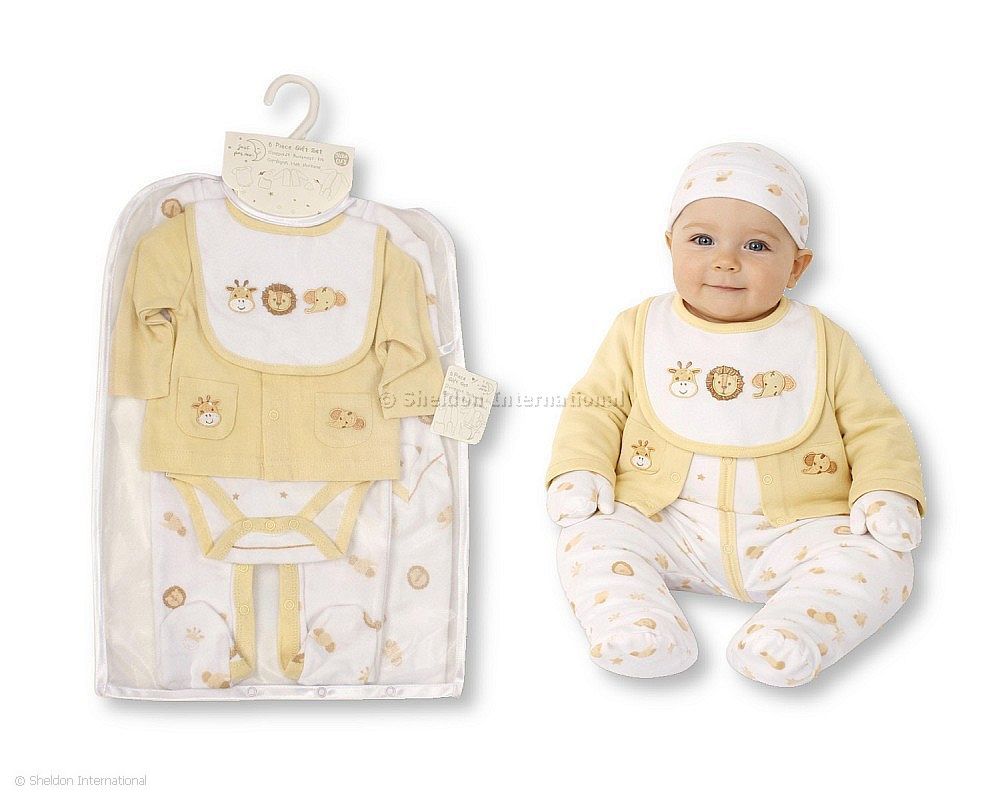 Baby 6 Pcs Layette Gift Set - Lion, Giraffe, Elephant